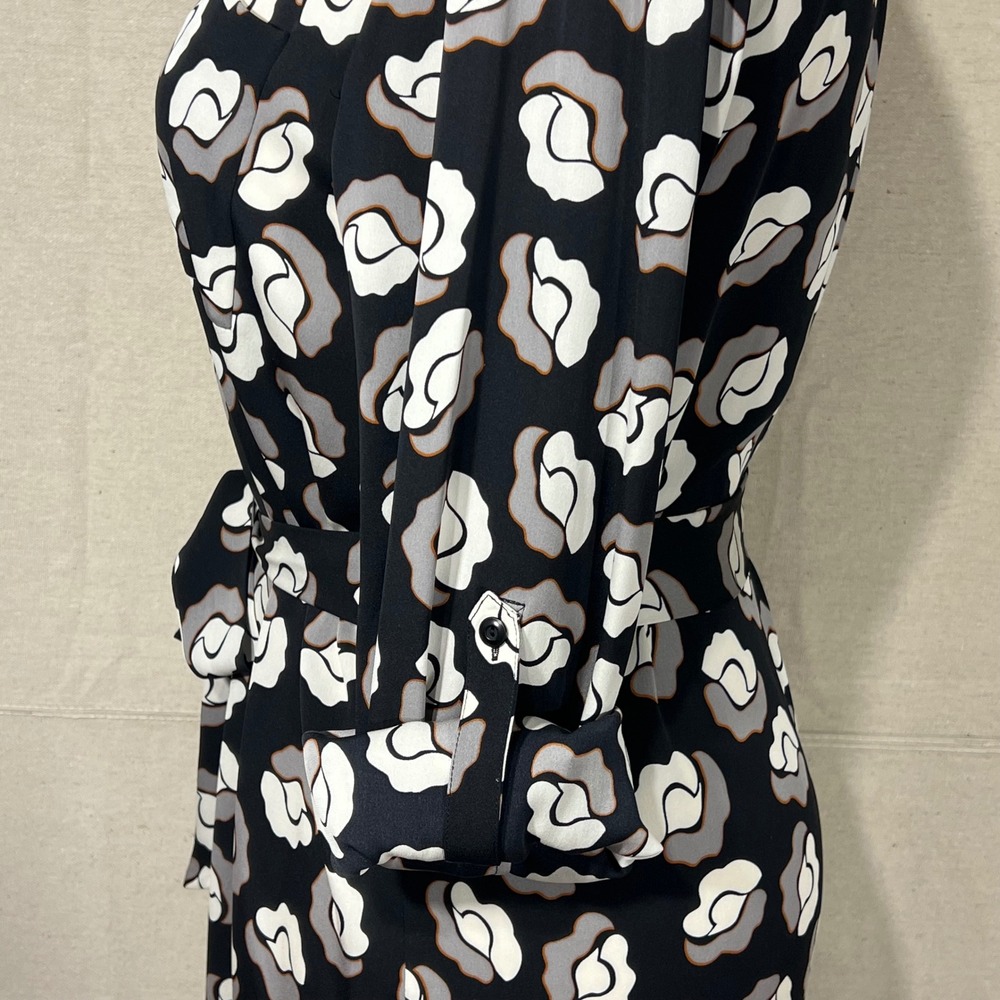 Diane von Furstenberg DVF Black White‎ Floral Rose Silk Blend Shirt Dress 14 EUC - Picture 10 of 12